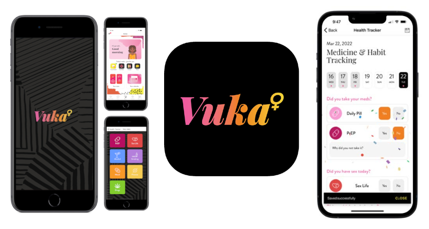 Phone images of the Vuka plus app.